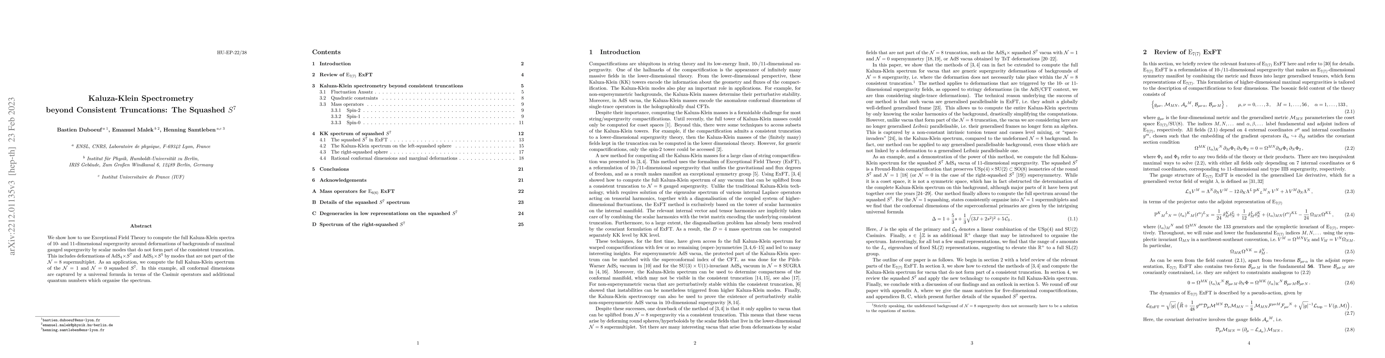 Thumbnail for Kaluza-Klein Spectrometry beyond Consistent Truncations: The Squashed
  $S^7$