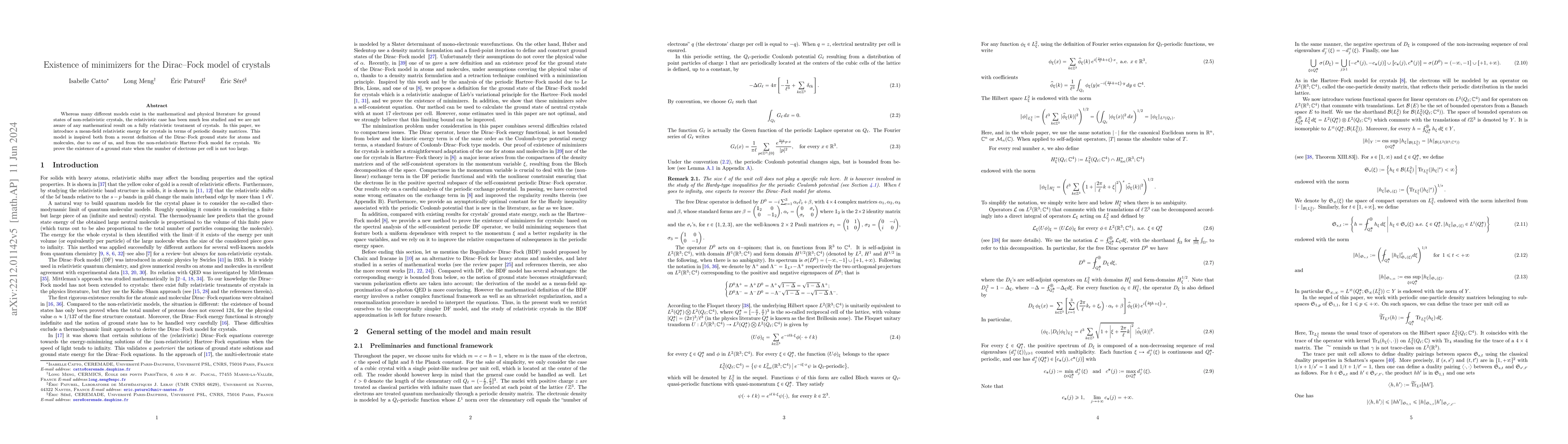 Thumbnail for Existence of minimizers for the Dirac-Fock model of crystals