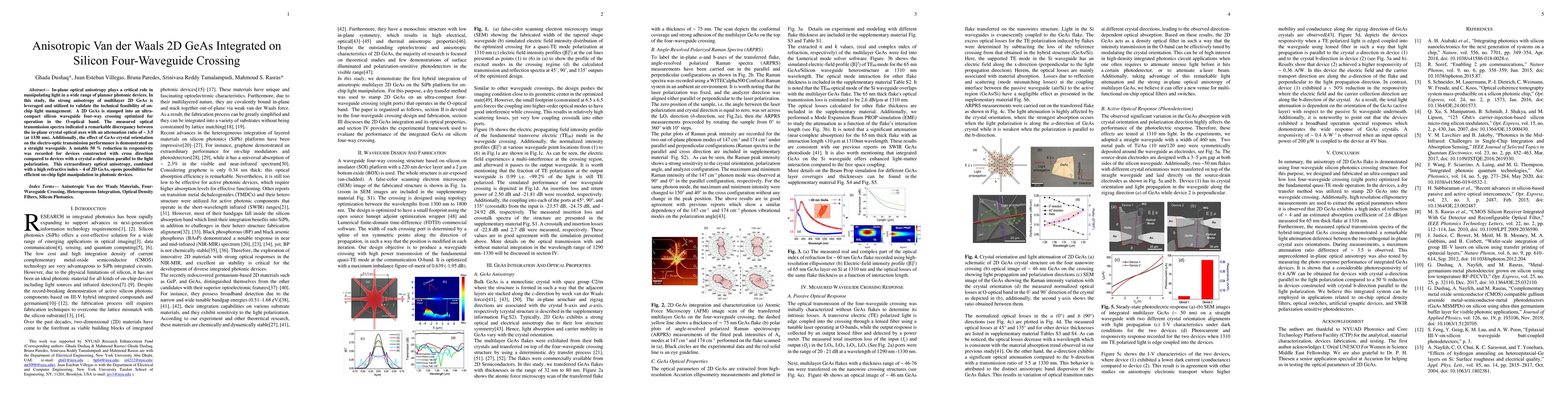Thumbnail for Anisotropic Van der Waals 2D GeAs Integrated on Silicon Four-Waveguide
  Crossing