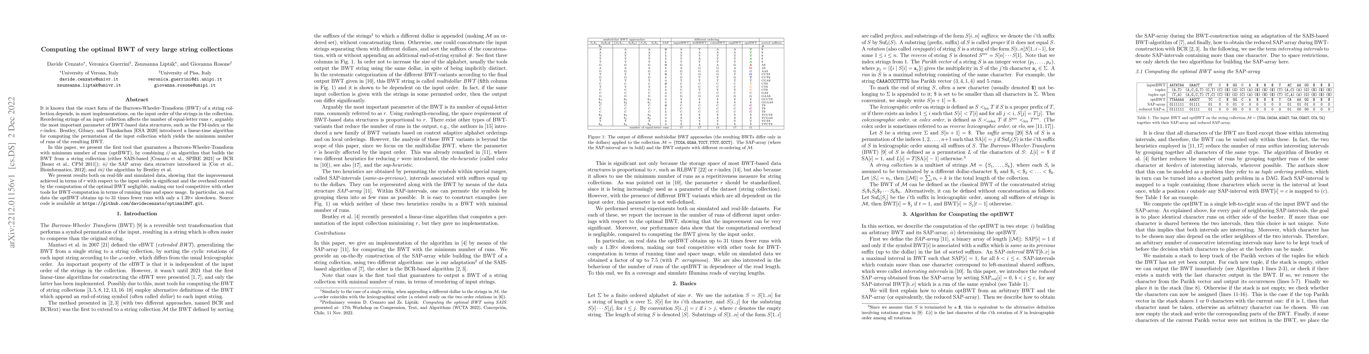 Thumbnail for Computing the optimal BWT of very large string collections