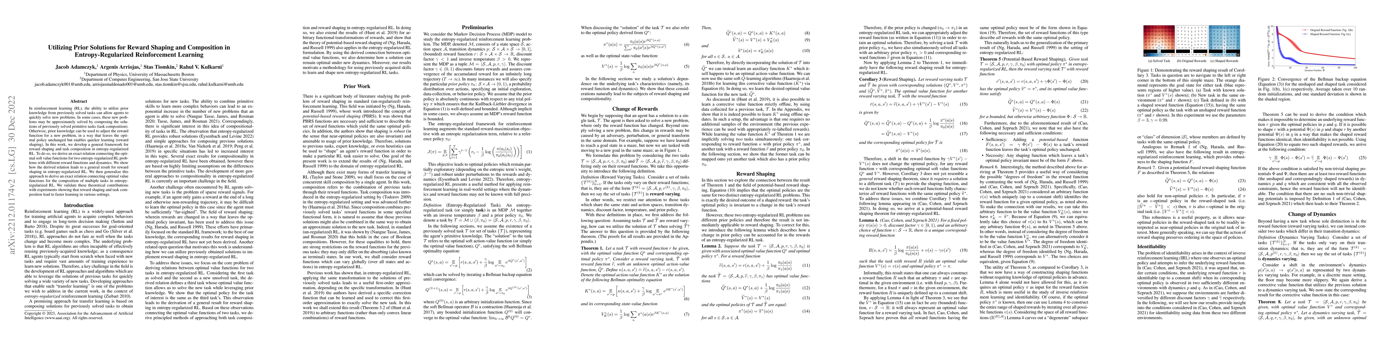 Thumbnail for Utilizing Prior Solutions for Reward Shaping and Composition in
  Entropy-Regularized Reinforcement Learning