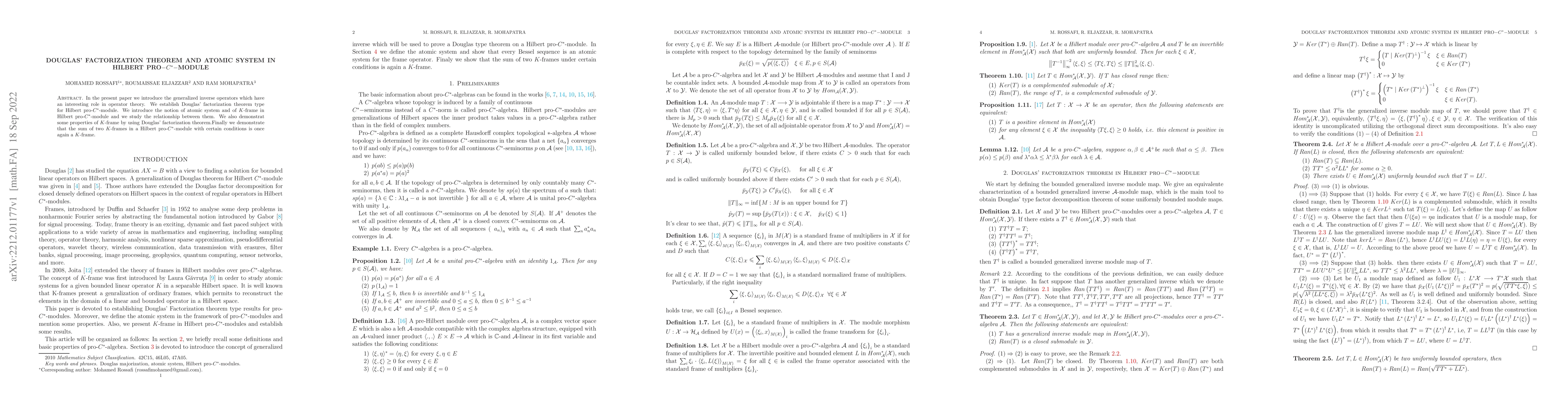 Thumbnail for Douglas' factorization theorem and atomic system in Hilbert
  pro$-C^{\ast}-$module