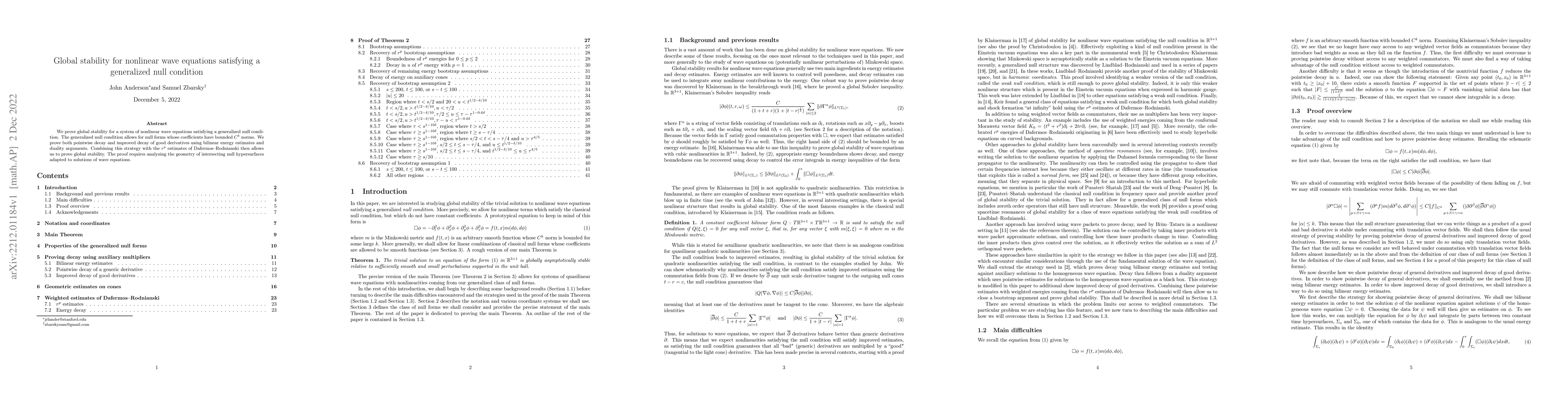 Thumbnail for Global stability for nonlinear wave equations satisfying a generalized
  null condition