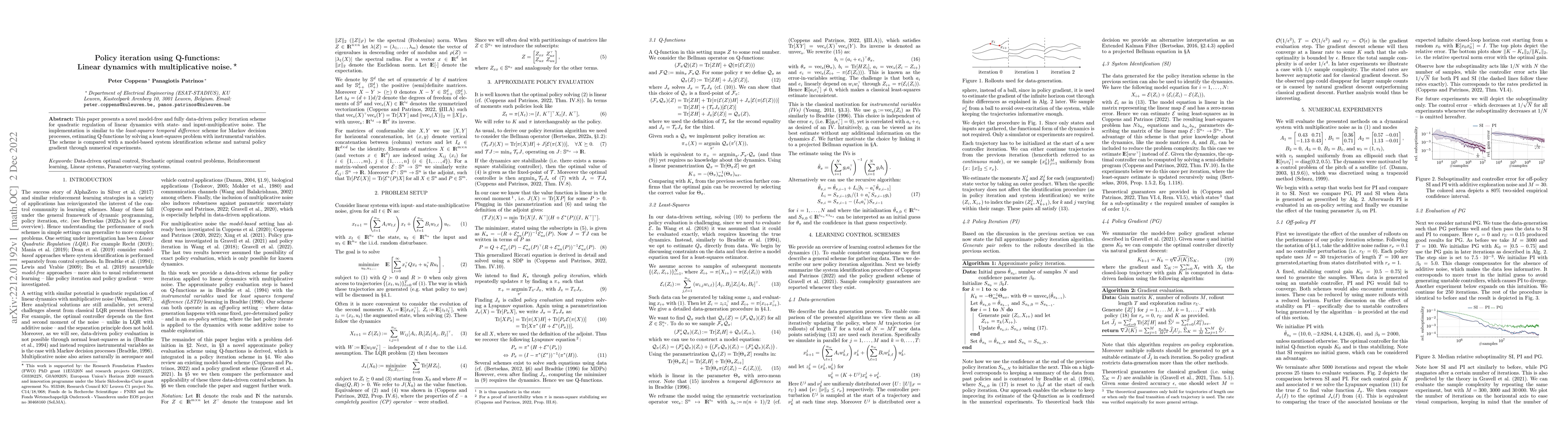 Thumbnail for Policy iteration using Q-functions: Linear dynamics with multiplicative
  noise