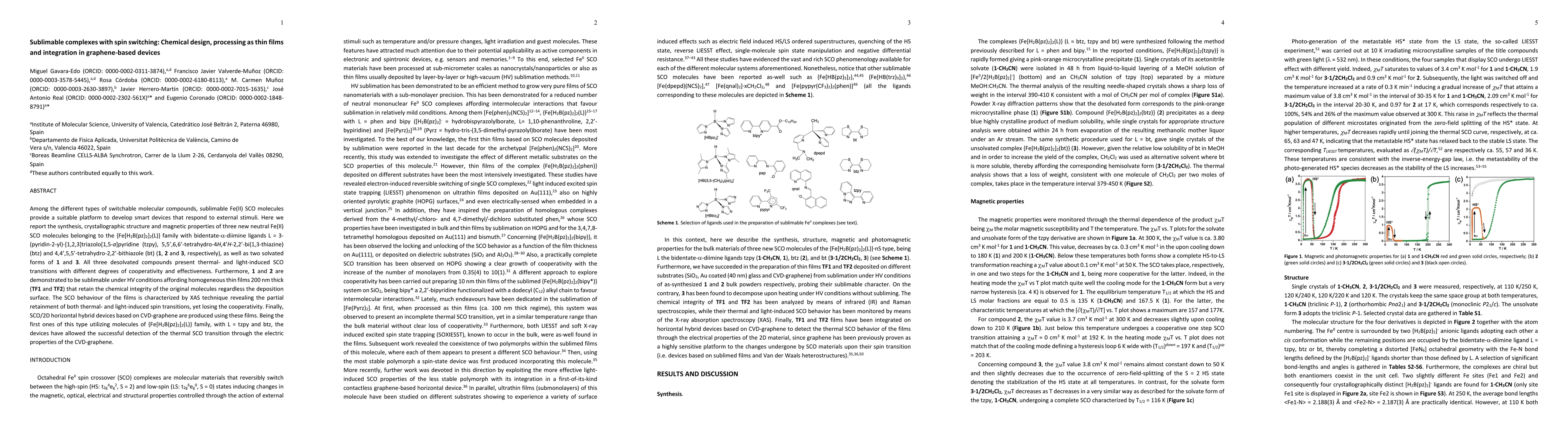 Thumbnail for Sublimable complexes with spin switching: Chemical design, processing as
  thin films and integration in graphene-based devices