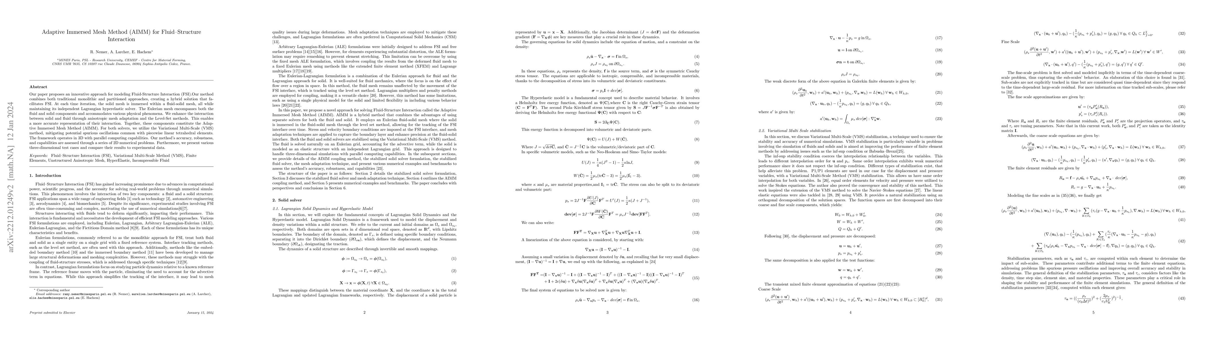 Thumbnail for Adaptive Immersed Mesh Method (AIMM) for Fluid Structure Interaction