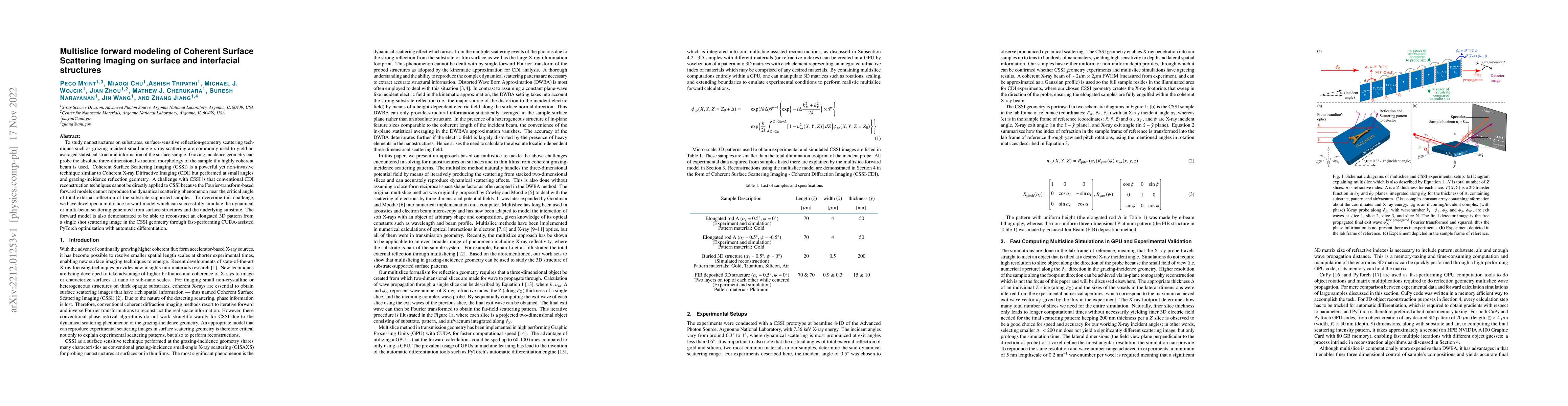 Thumbnail for Multislice forward modeling of Coherent Surface Scattering Imaging on
  surface and interfacial structures