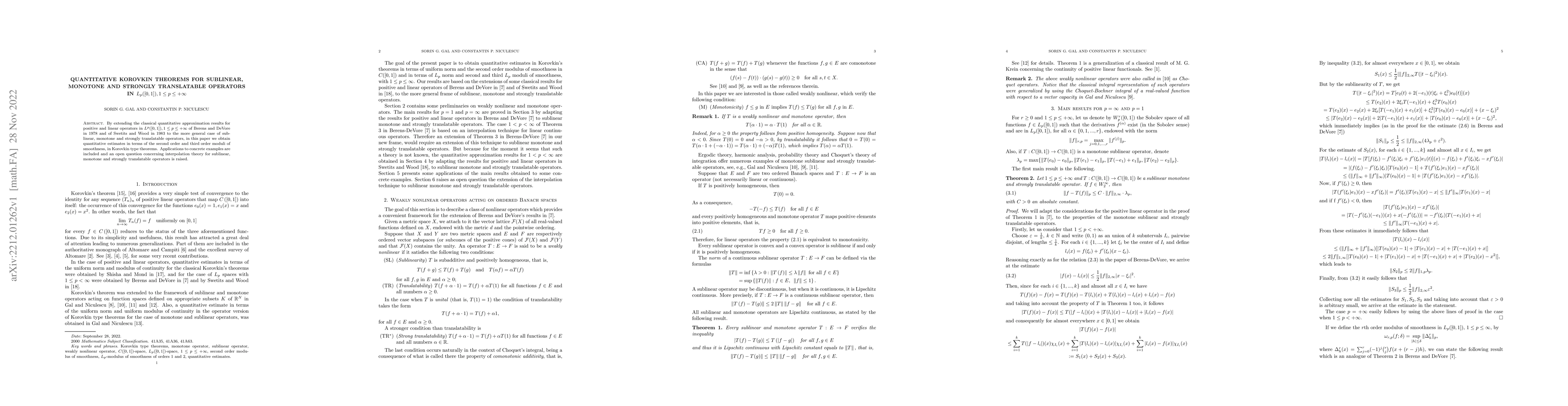 Thumbnail for Quantitative Korovkin theorems for sublinear, monotone and strongly
  translatable operators in $L^{p}([0, 1]), 1\le p \le +\infty$