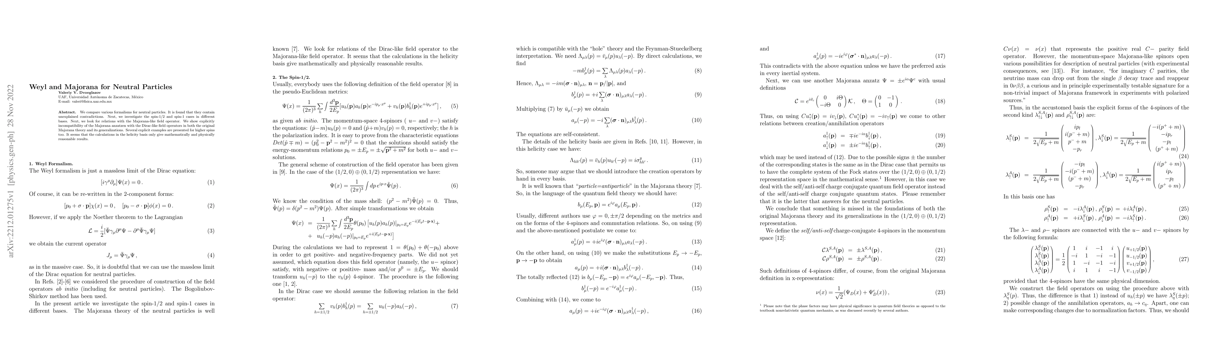 Thumbnail for Weyl and Majorana for Neutral Particles