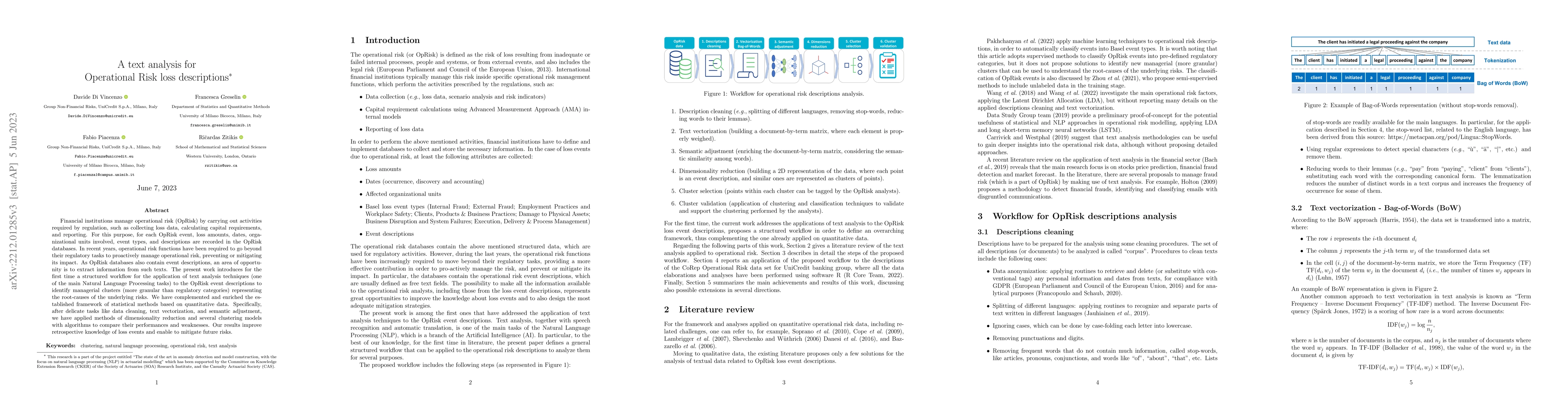 Thumbnail for A text analysis for Operational Risk loss descriptions