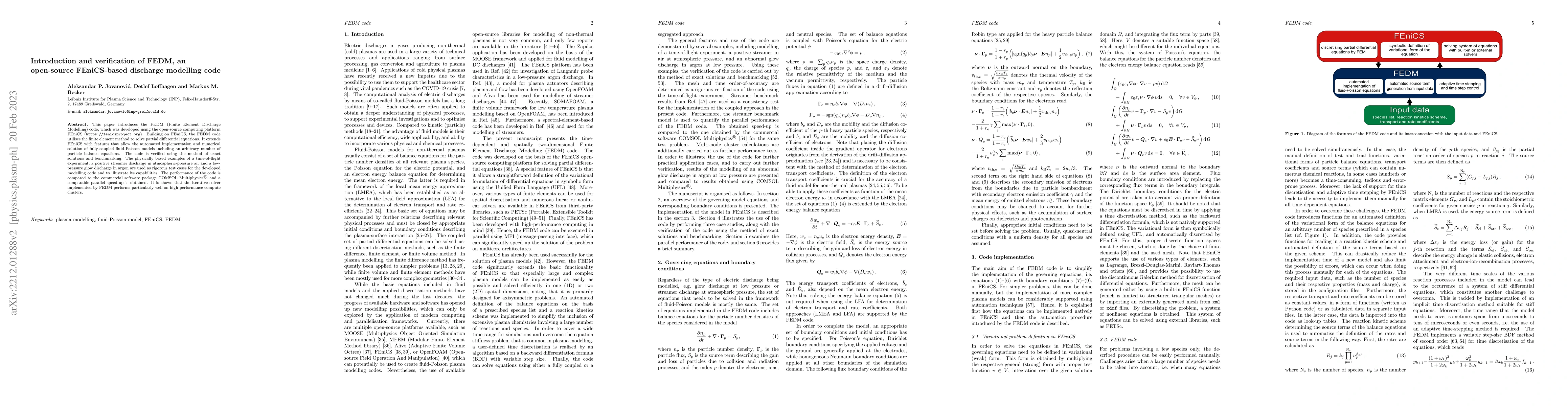 Thumbnail for Introduction and verification of FEDM, an open-source FEniCS-based
  discharge modelling code