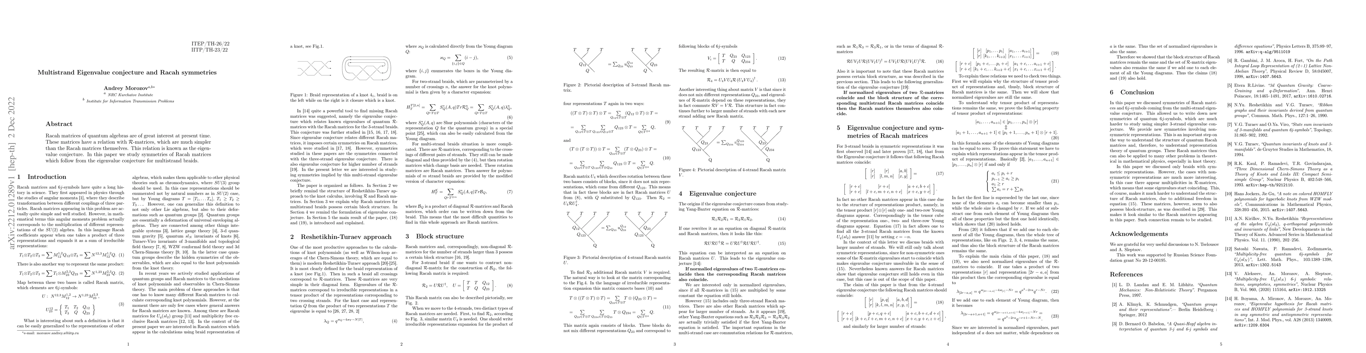 Thumbnail for Multistrand Eigenvalue conjecture and Racah symmetries