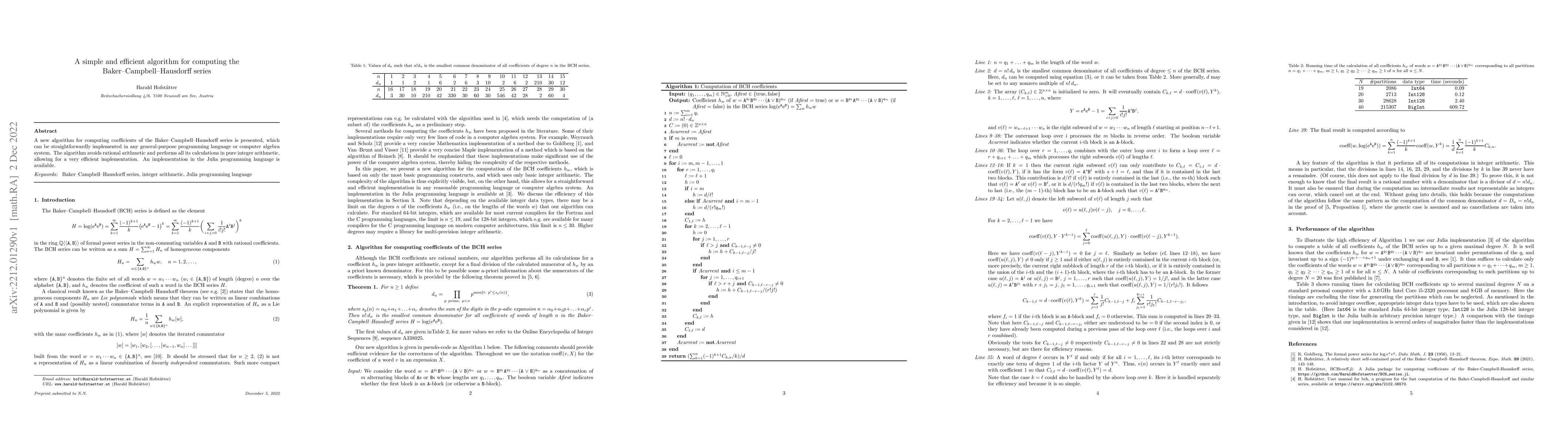 Thumbnail for A simple and efficient algorithm for computing the
  Baker-Campbell-Hausdorff series