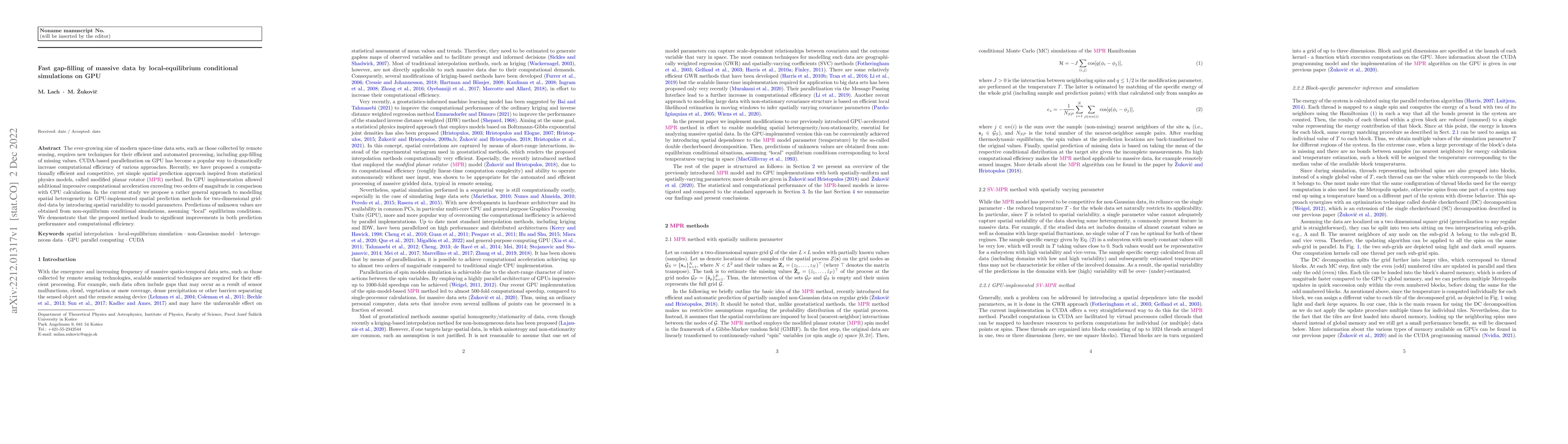 Thumbnail for Fast gap-filling of massive data by local-equilibrium conditional
  simulations on GPU