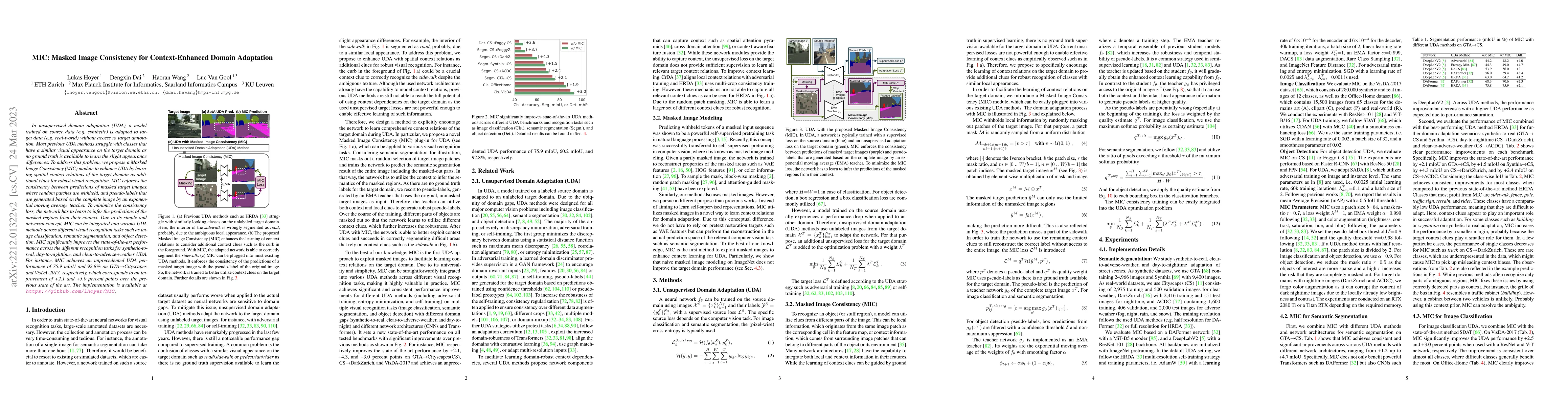 Thumbnail for MIC: Masked Image Consistency for Context-Enhanced Domain Adaptation