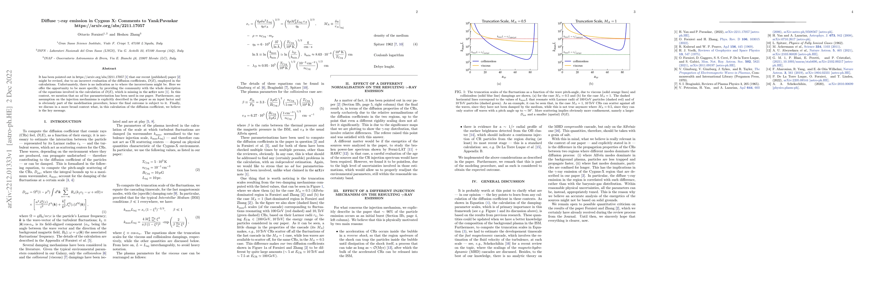 Thumbnail for Diffuse $\gamma$-ray emission in Cygnus X: Comments to Yan & Pavaskar