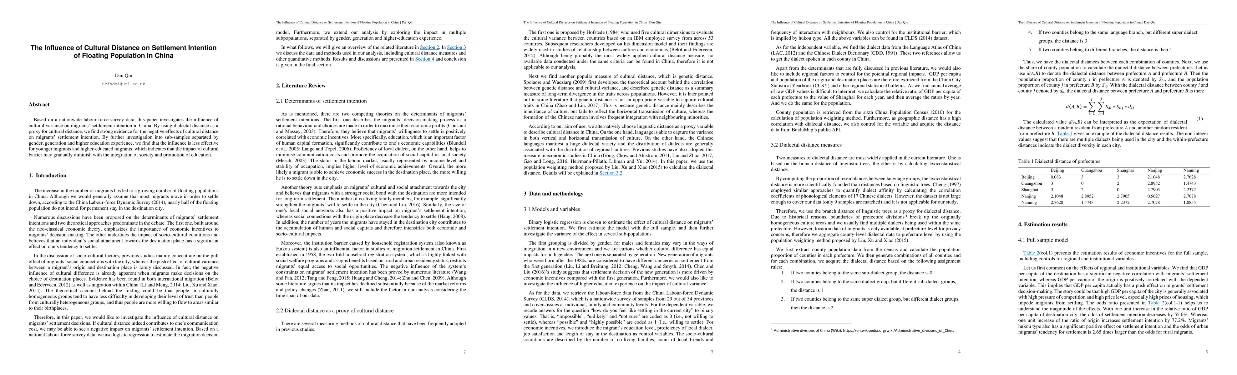 Thumbnail for The Influence of Cultural Distance on Settlement Intention of Floating
  Population in China