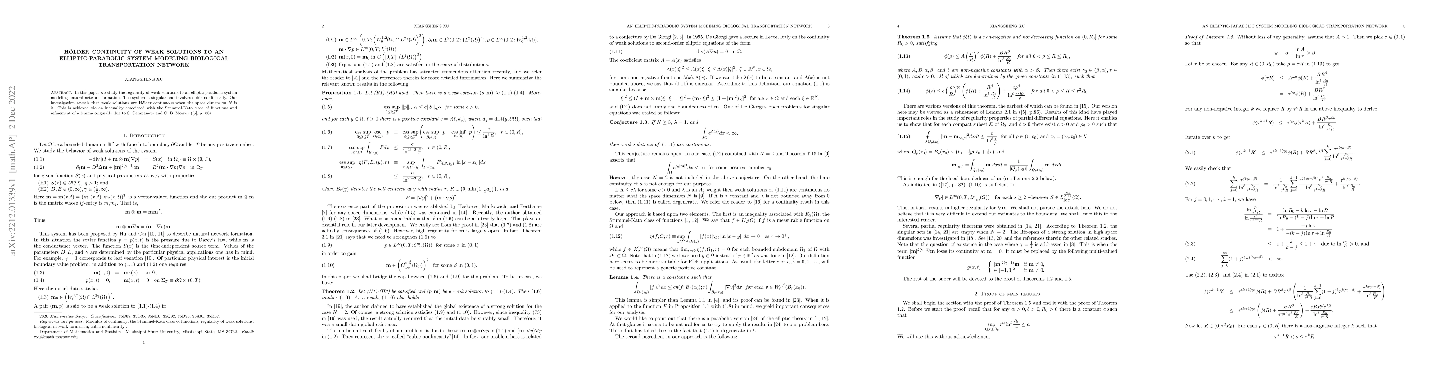 Thumbnail for H\"{o}lder continuity of weak solutions to an elliptic-parabolic system
  modeling biological transportation network