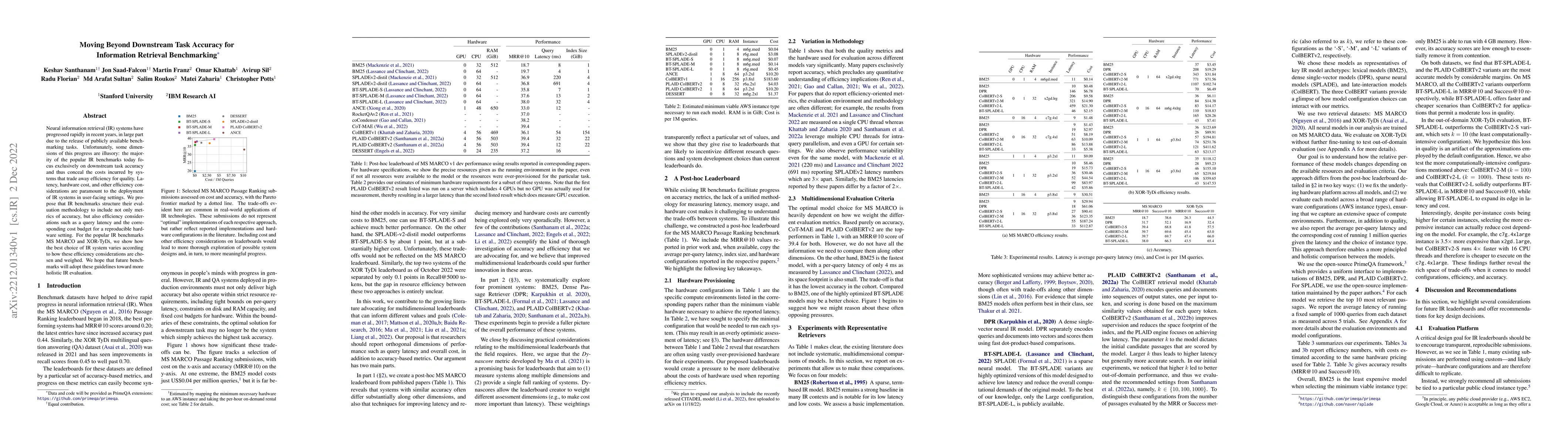 Thumbnail for Moving Beyond Downstream Task Accuracy for Information Retrieval
  Benchmarking