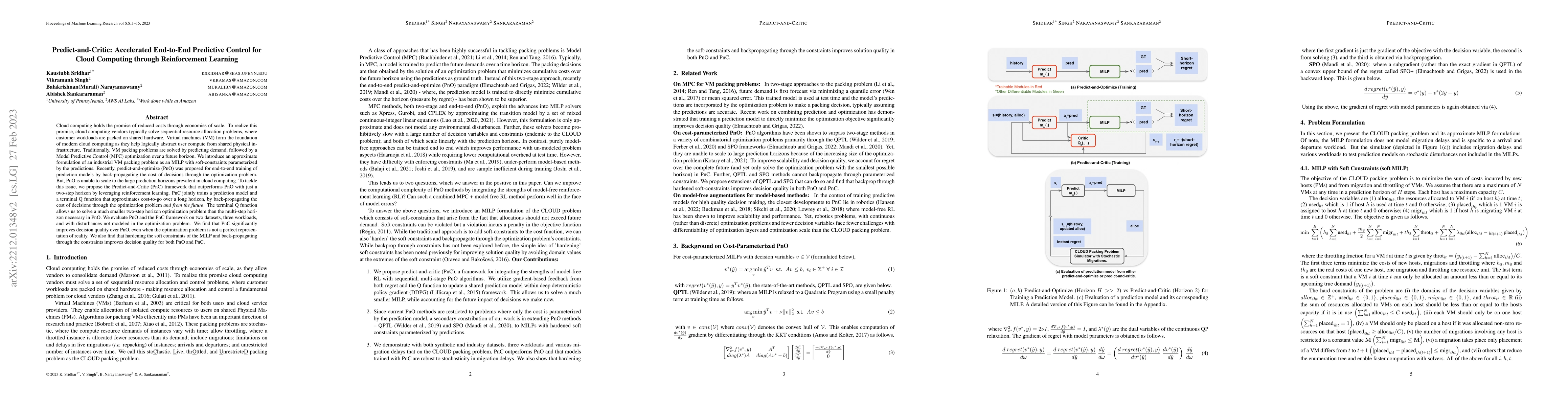 Thumbnail for Predict-and-Critic: Accelerated End-to-End Predictive Control for Cloud
  Computing through Reinforcement Learning