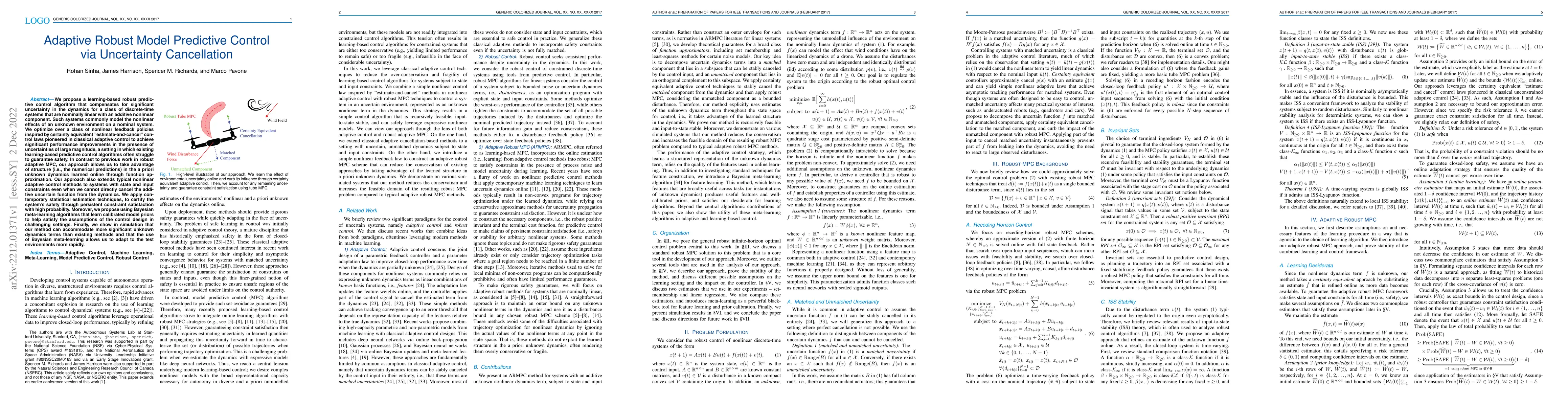 Thumbnail for Adaptive Robust Model Predictive Control via Uncertainty Cancellation