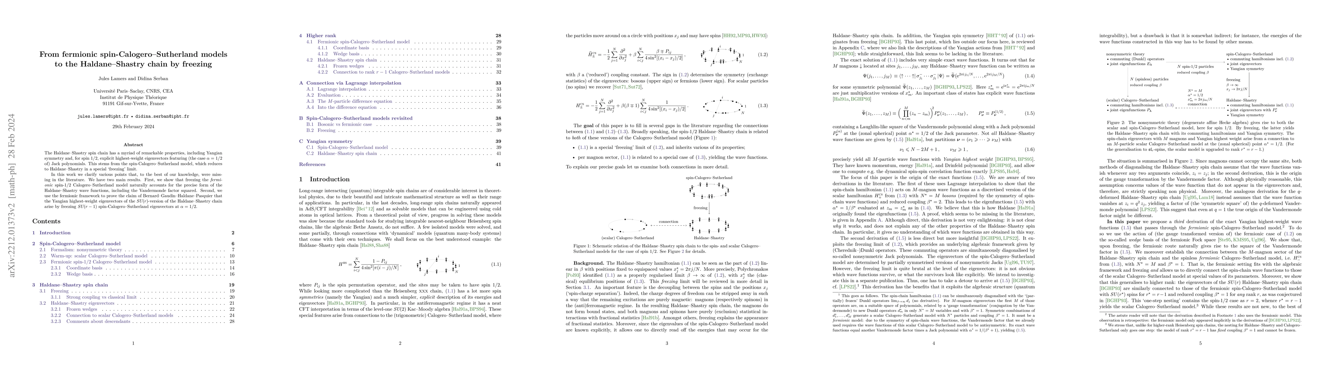 Thumbnail for From fermionic spin-Calogero-Sutherland models to the Haldane-Shastry
  chain by freezing