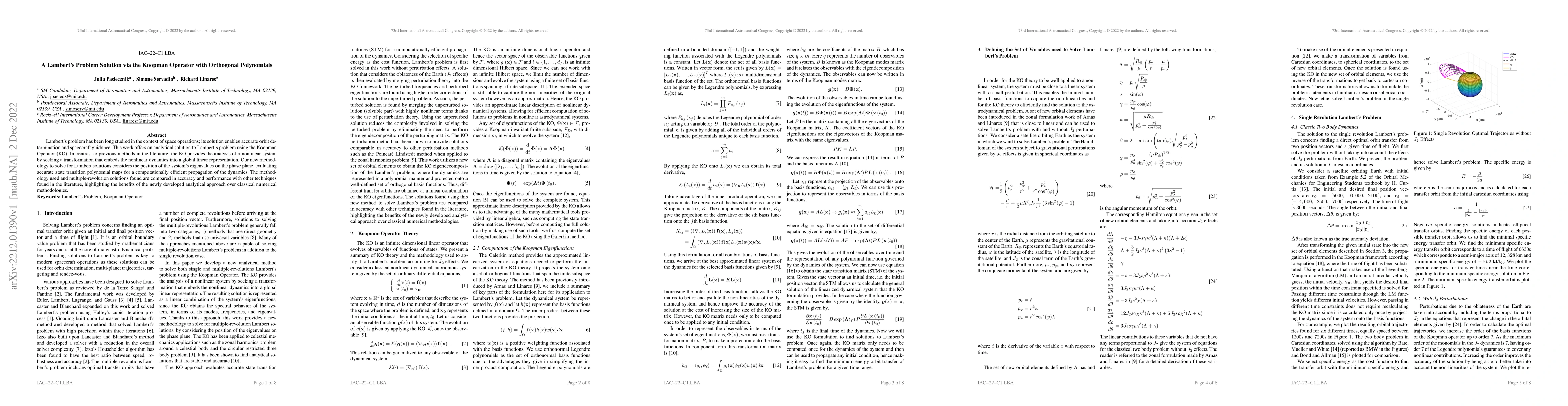 Thumbnail for A Lambert's Problem Solution via the Koopman Operator with Orthogonal
  Polynomials