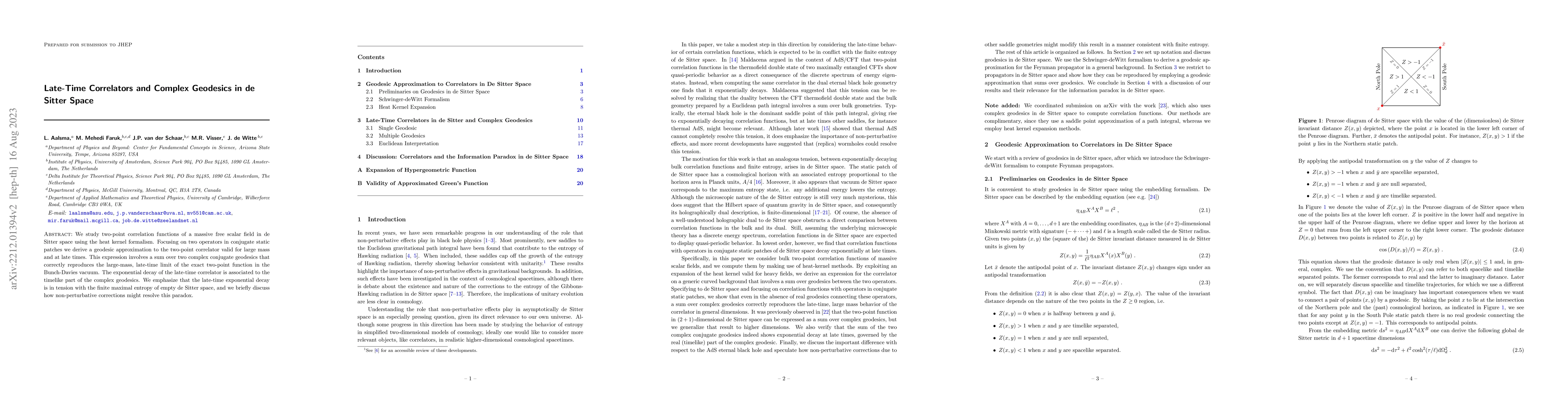 Thumbnail for Late-Time Correlators and Complex Geodesics in de Sitter Space