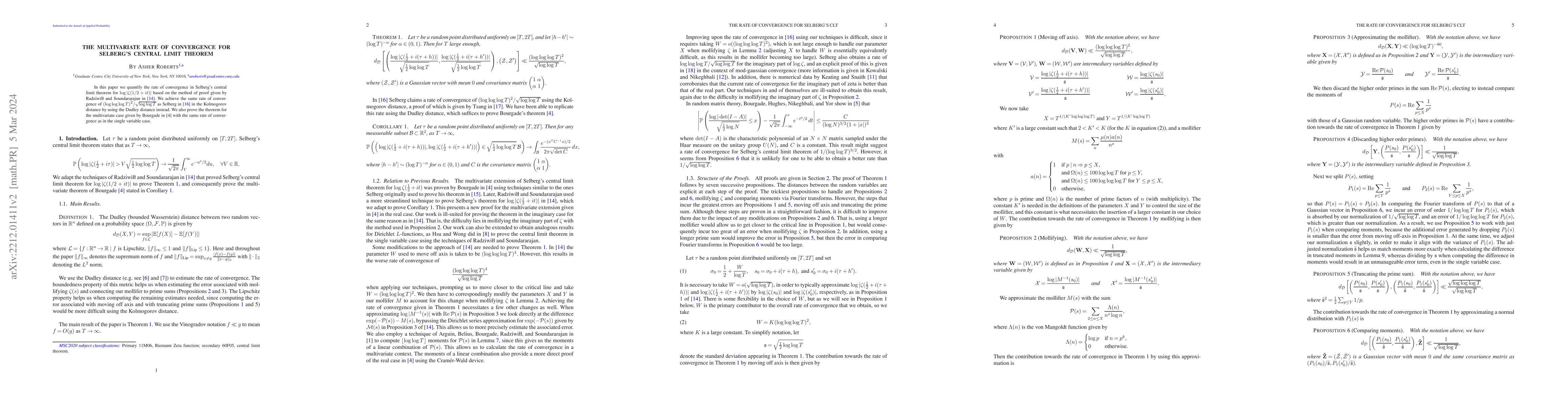 Thumbnail for The Multivariate Rate of Convergence for Selberg's Central Limit Theorem