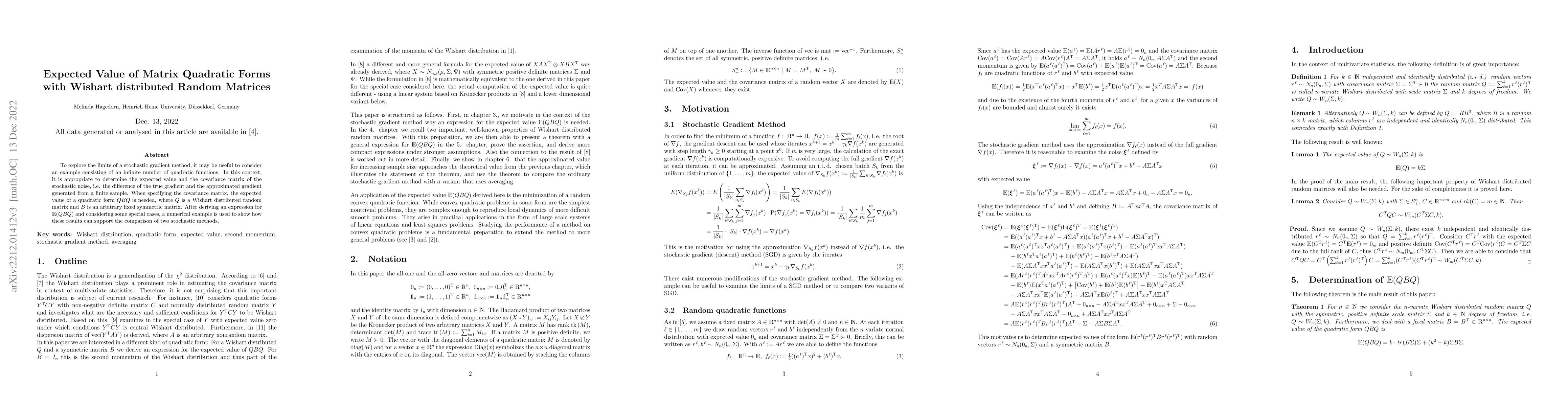 Thumbnail for Expected Value of Matrix Quadratic Forms with Wishart distributed Random
  Matrices