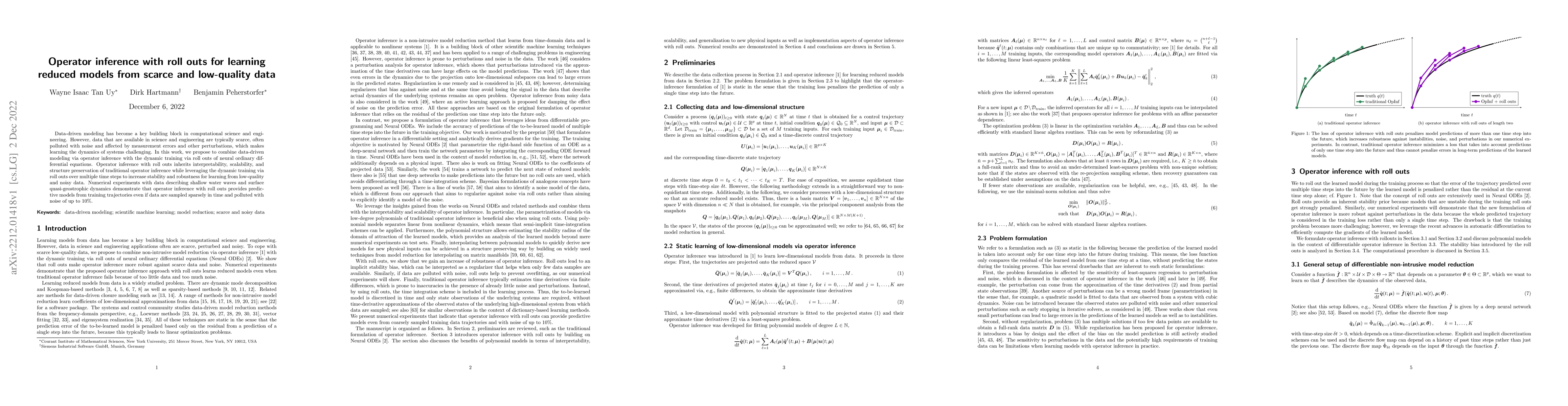 Thumbnail for Operator inference with roll outs for learning reduced models from
  scarce and low-quality data