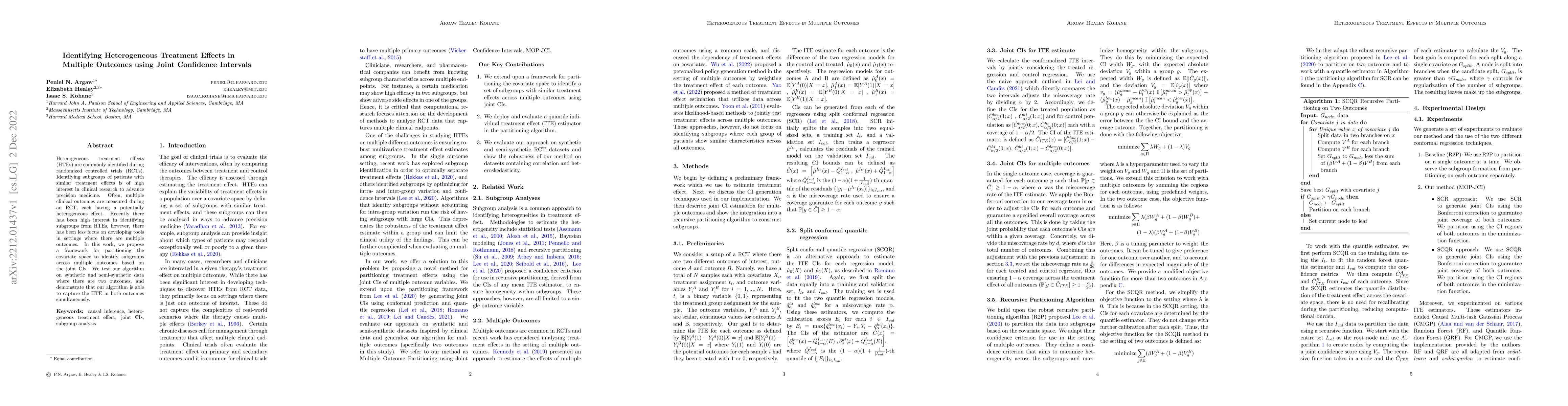 Thumbnail for Identifying Heterogeneous Treatment Effects in Multiple Outcomes using
  Joint Confidence Intervals
