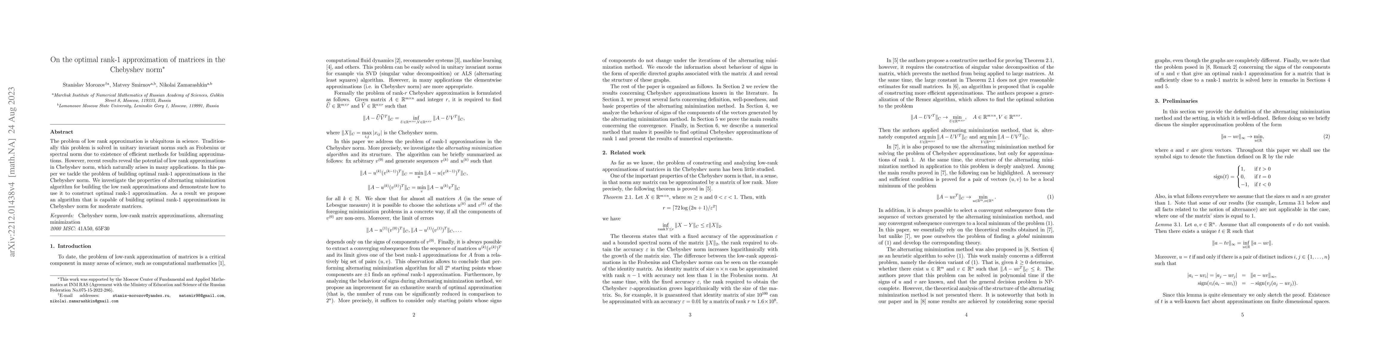 Thumbnail for On the optimal rank-1 approximation of matrices in the Chebyshev norm