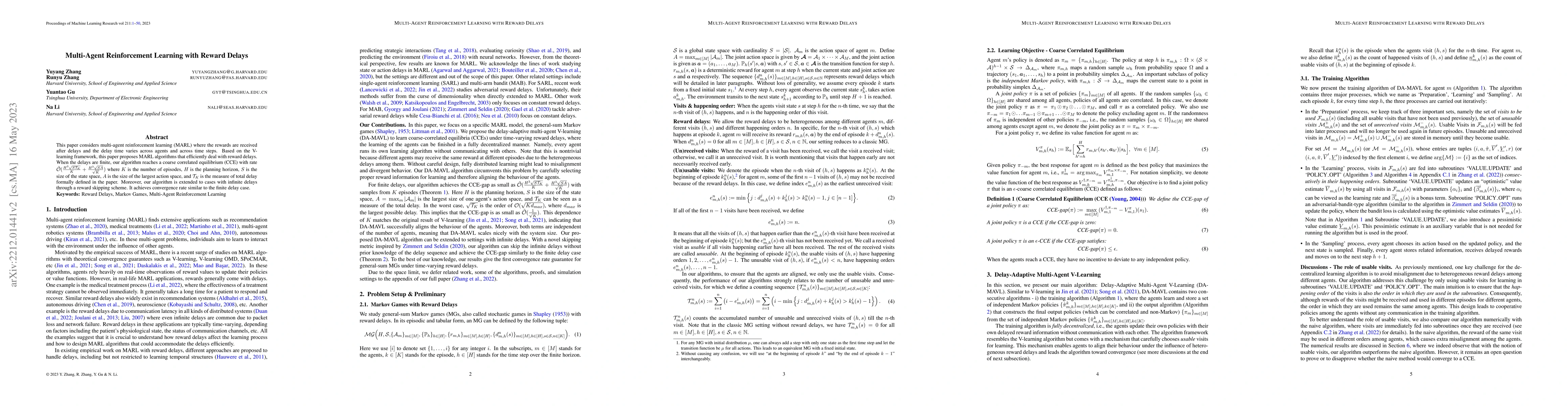 Thumbnail for Multi-Agent Reinforcement Learning with Reward Delays