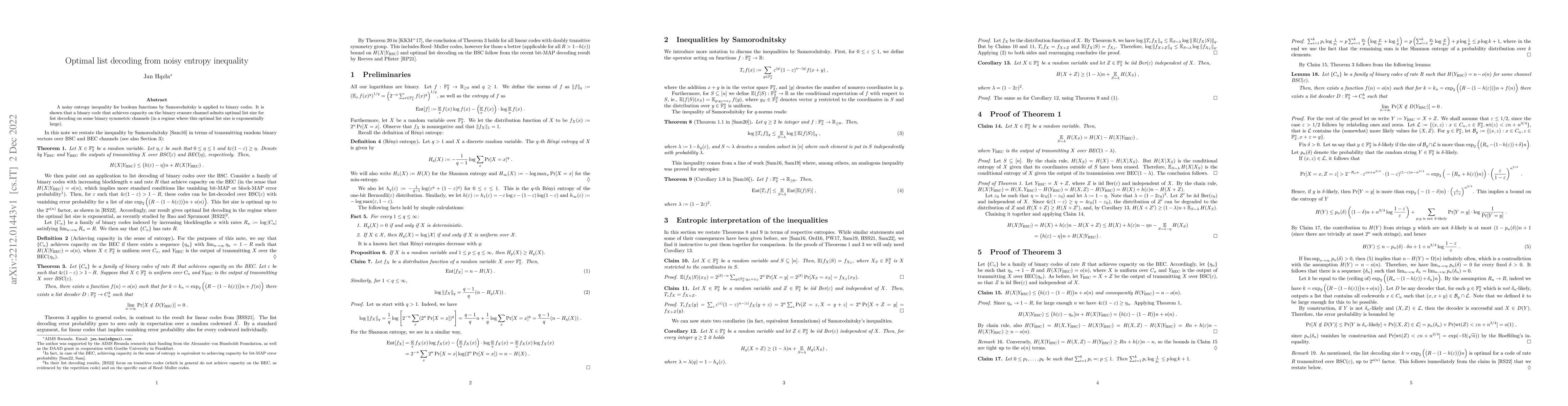 Thumbnail for Optimal list decoding from noisy entropy inequality