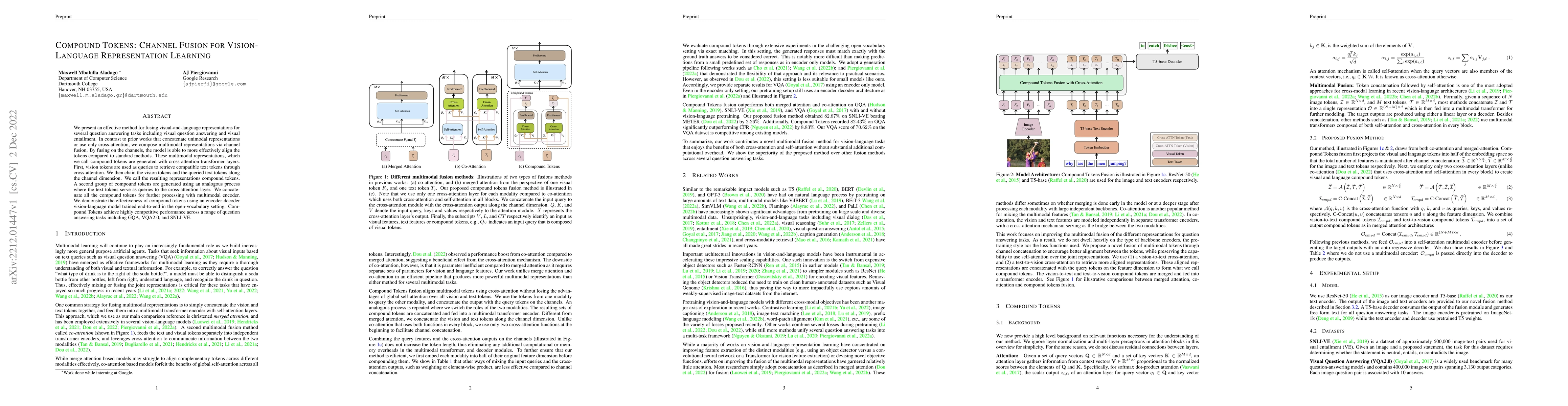 Thumbnail for Compound Tokens: Channel Fusion for Vision-Language Representation
  Learning