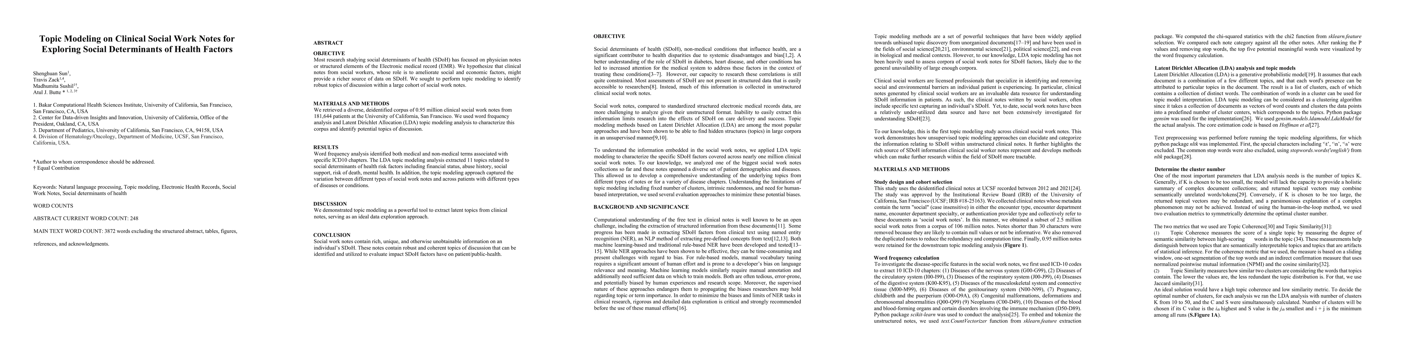Thumbnail for Topic Modeling on Clinical Social Work Notes for Exploring Social
  Determinants of Health Factors