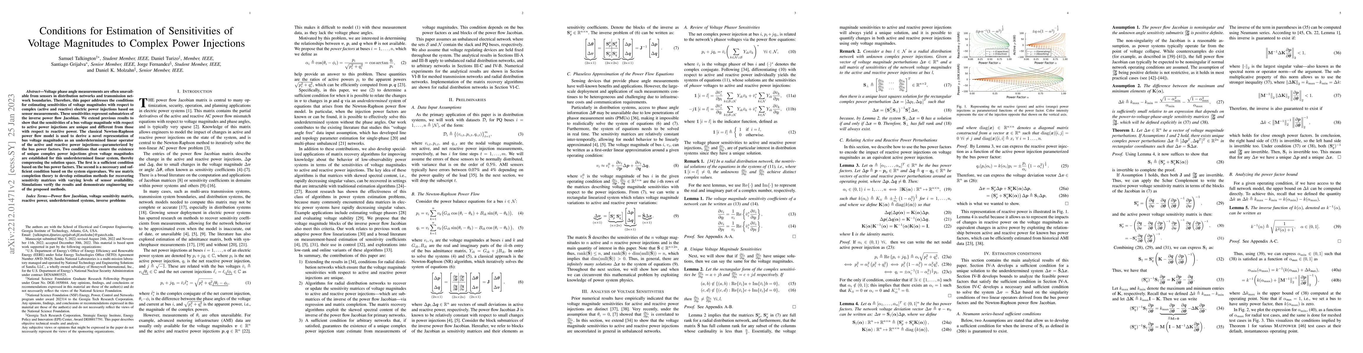 Thumbnail for Conditions for Estimation of Sensitivities of Voltage Magnitudes to
  Complex Power Injections
