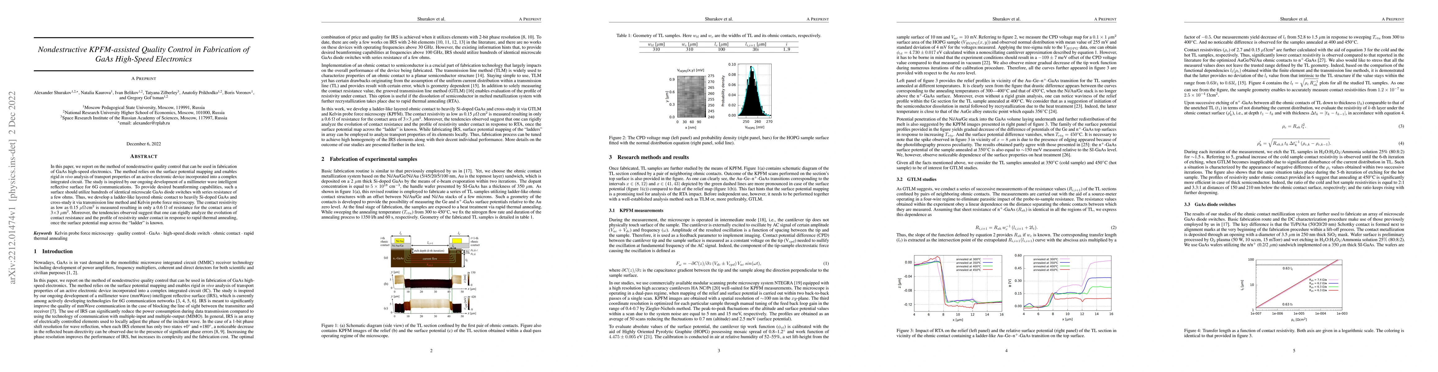 Thumbnail for Nondestructive KPFM-assisted Quality Control in Fabrication of GaAs
  High-Speed Electronics