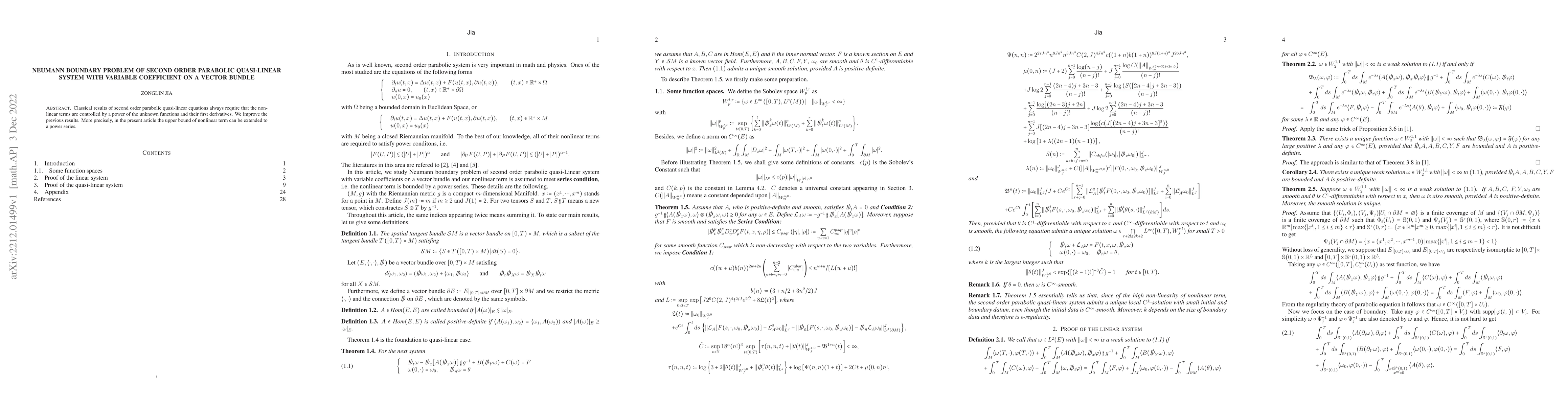 Thumbnail for Neumann Boundary Problem of Second Order Parabolic Quasi-Linear System
  with Variable Coefficient on a Vector Bundle