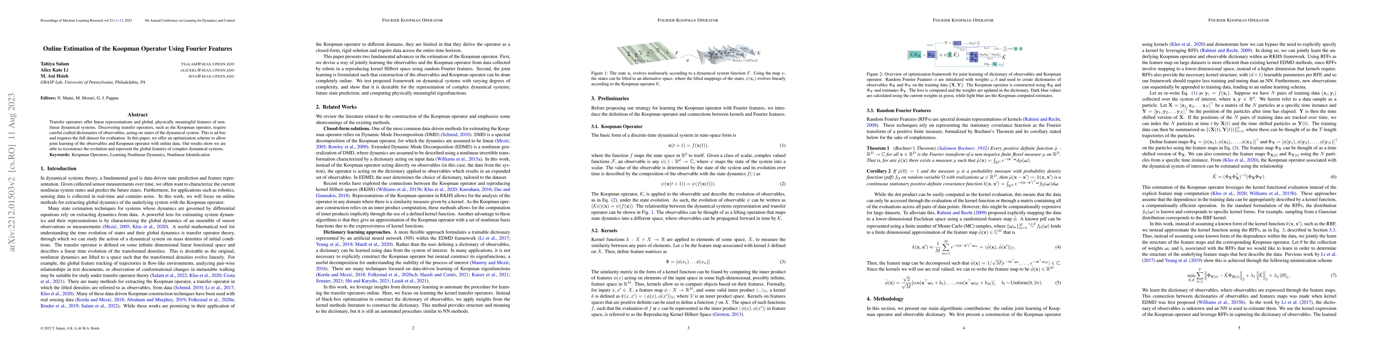 Thumbnail for Online Estimation of the Koopman Operator Using Fourier Features