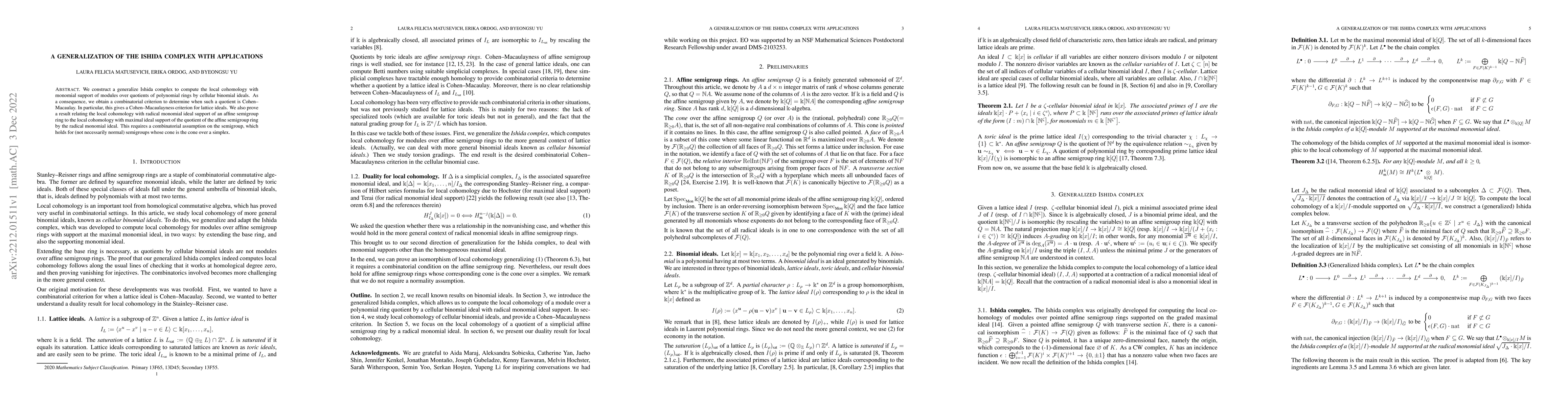 Thumbnail for A Generalization of the Ishida Complex with applications