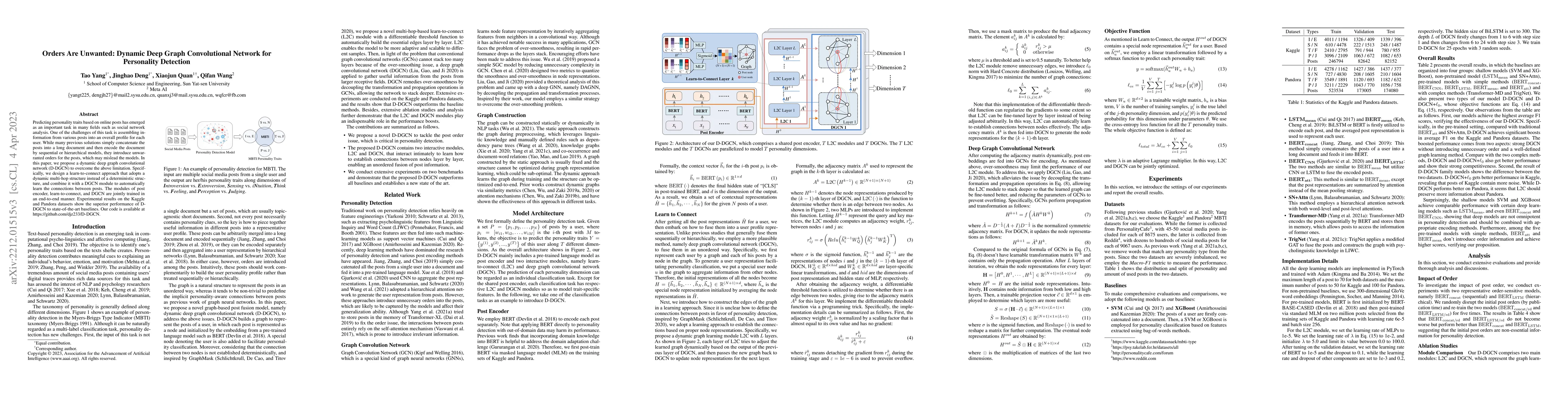 Thumbnail for Orders Are Unwanted: Dynamic Deep Graph Convolutional Network for
  Personality Detection