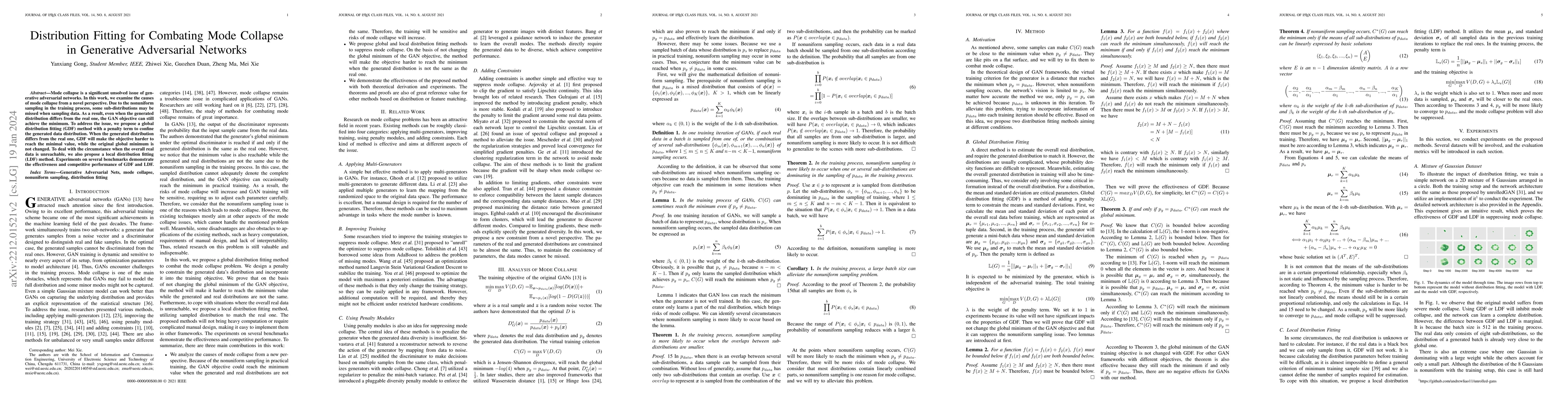 Thumbnail for Distribution Fitting for Combating Mode Collapse in Generative
  Adversarial Networks