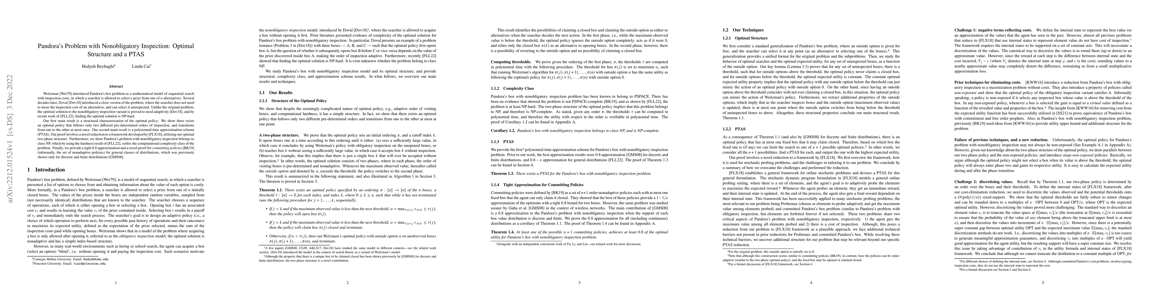 Thumbnail for Pandora's Problem with Nonobligatory Inspection: Optimal Structure and a
  PTAS