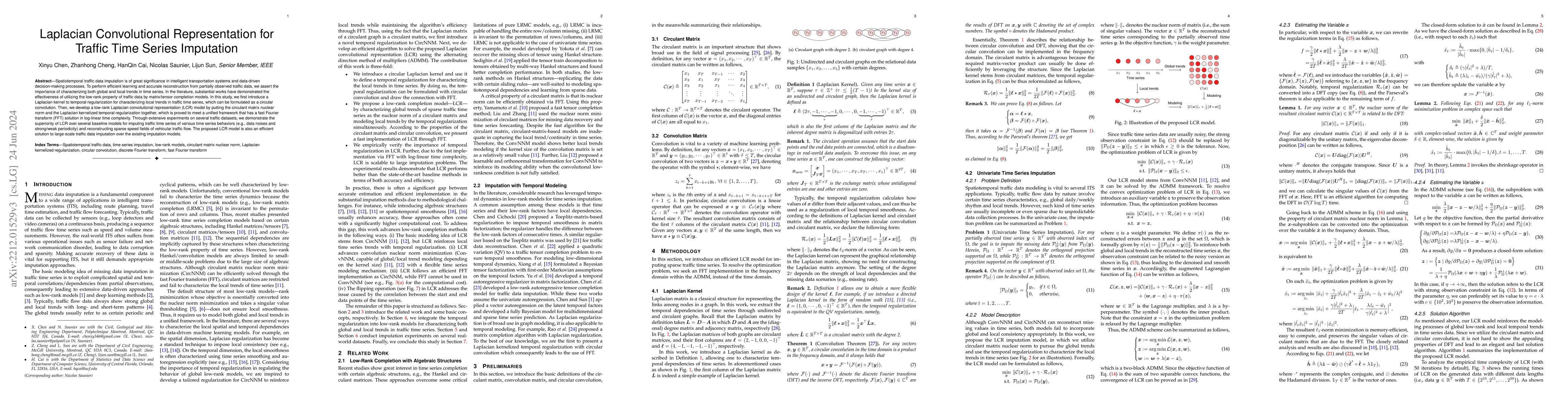 Thumbnail for Laplacian Convolutional Representation for Traffic Time Series
  Imputation