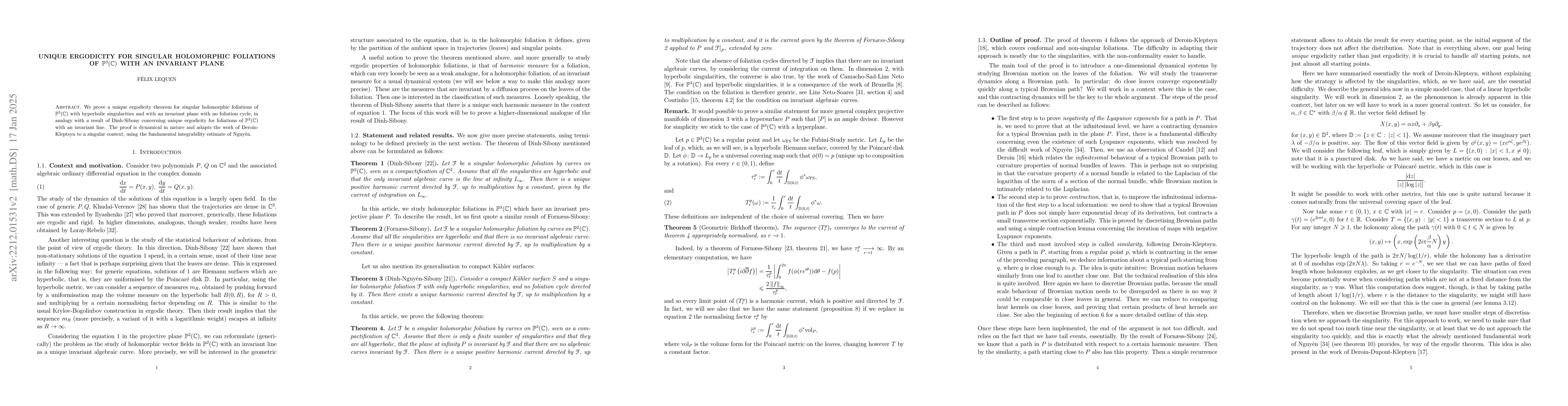 Thumbnail for Unique ergodicity for singular holomorphic foliations of
  $\mathbb{P}^3(\mathbb{C})$ with an invariant plane