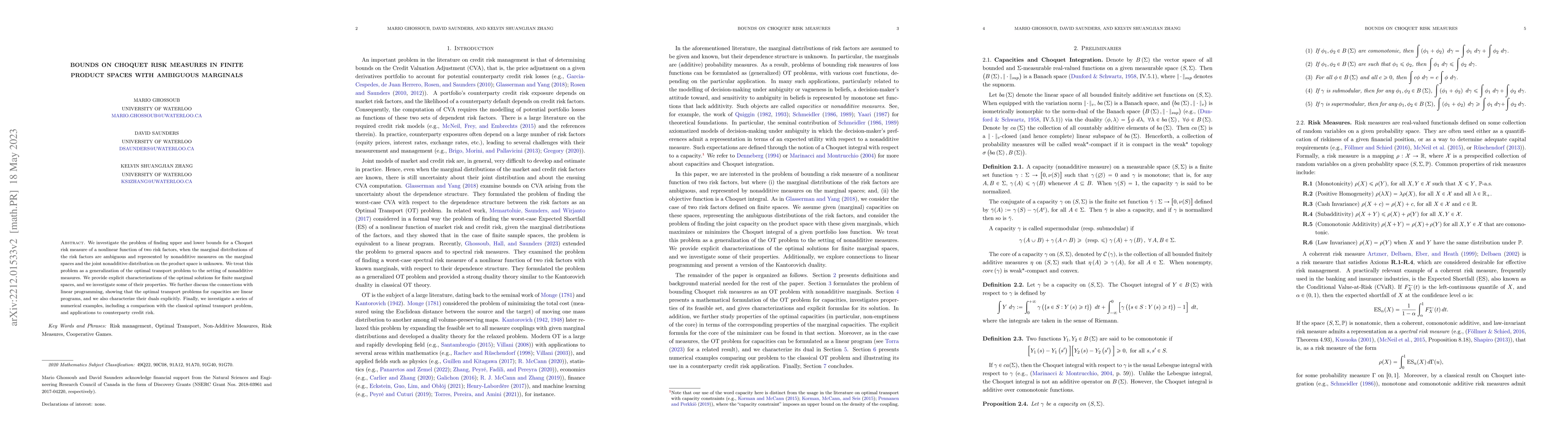Thumbnail for Bounds on Choquet Risk Measures in Finite Product Spaces with Ambiguous
  Marginals
