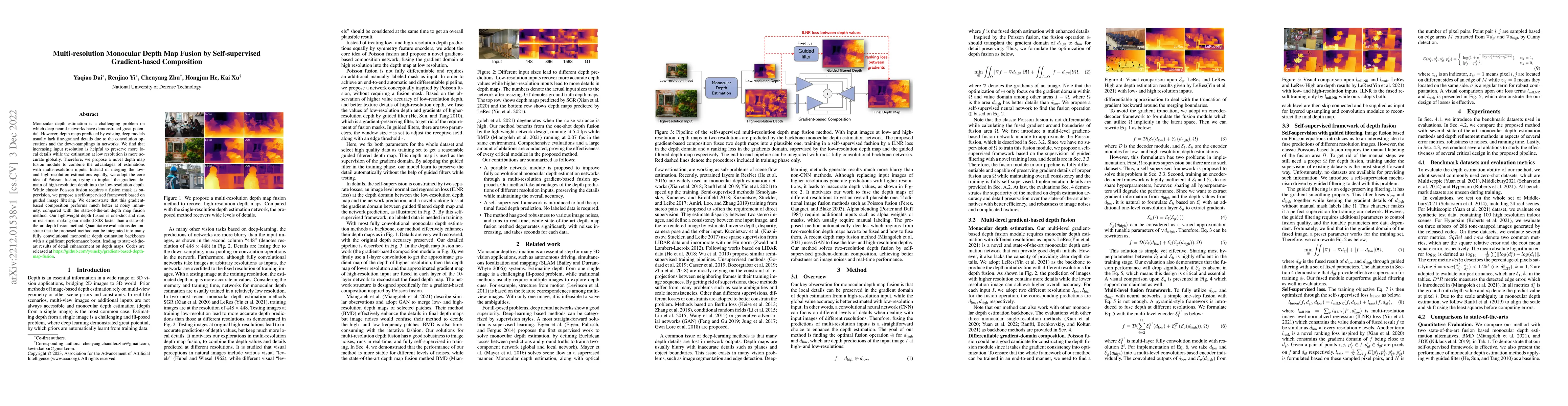 Thumbnail for Multi-resolution Monocular Depth Map Fusion by Self-supervised
  Gradient-based Composition