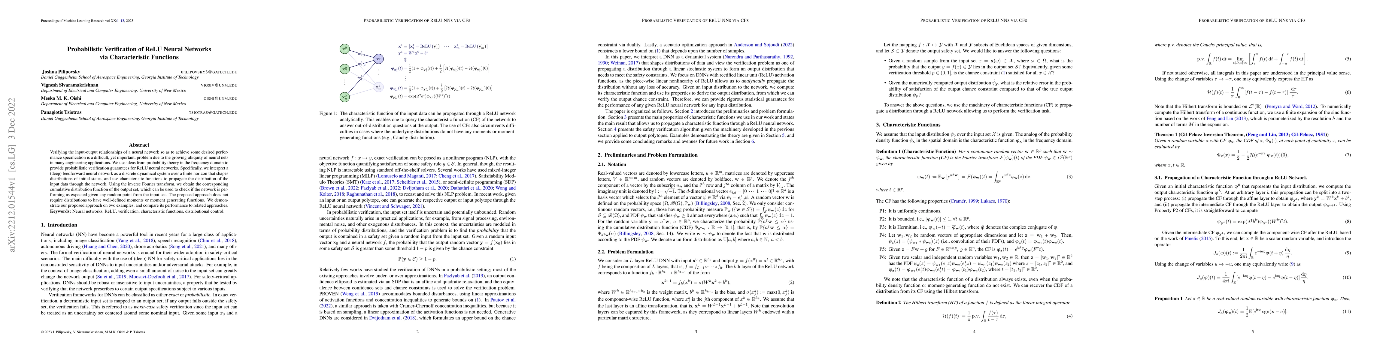 Thumbnail for Probabilistic Verification of ReLU Neural Networks via Characteristic
  Functions